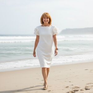 Pietro Brunelli Italian white ruffle sleeve stretch dress xs can be maternity